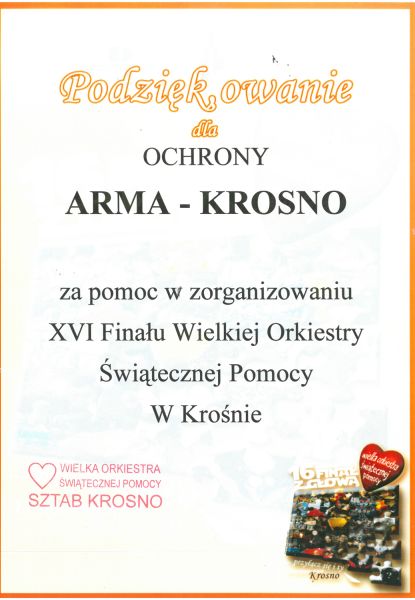 Podziękowanie WOŚP - XVI finał