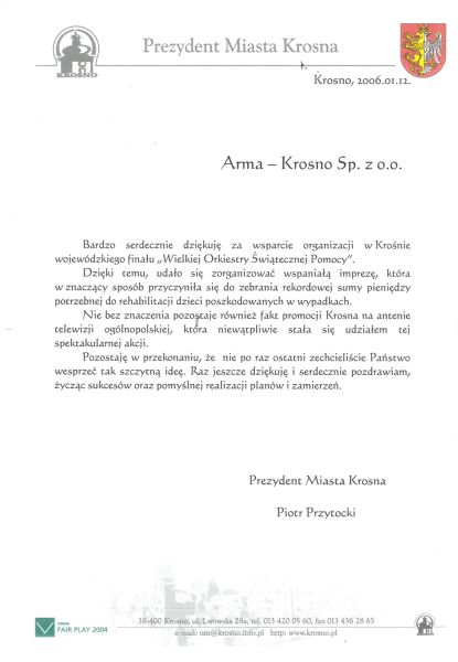 Docenił nasze starania Pan Prezydent Miasta Krosna Piotr Przytocki